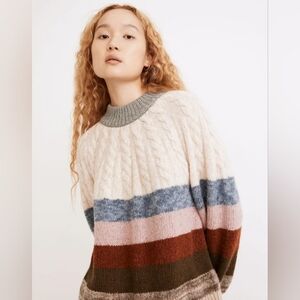 Madewell Deacon Cableknit Mockneck Sweater in Stripe XL